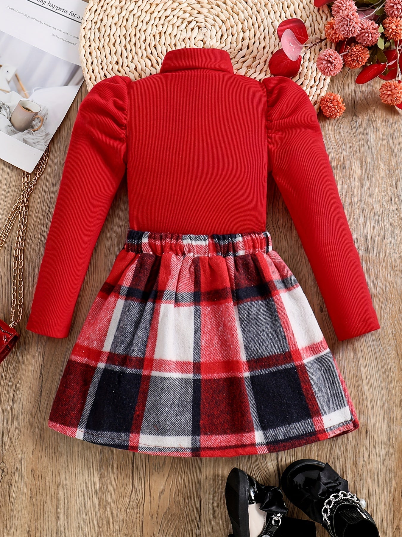 Chique Turtleneck Outfit voor Meisjes - Geruite Rok en Trui Set