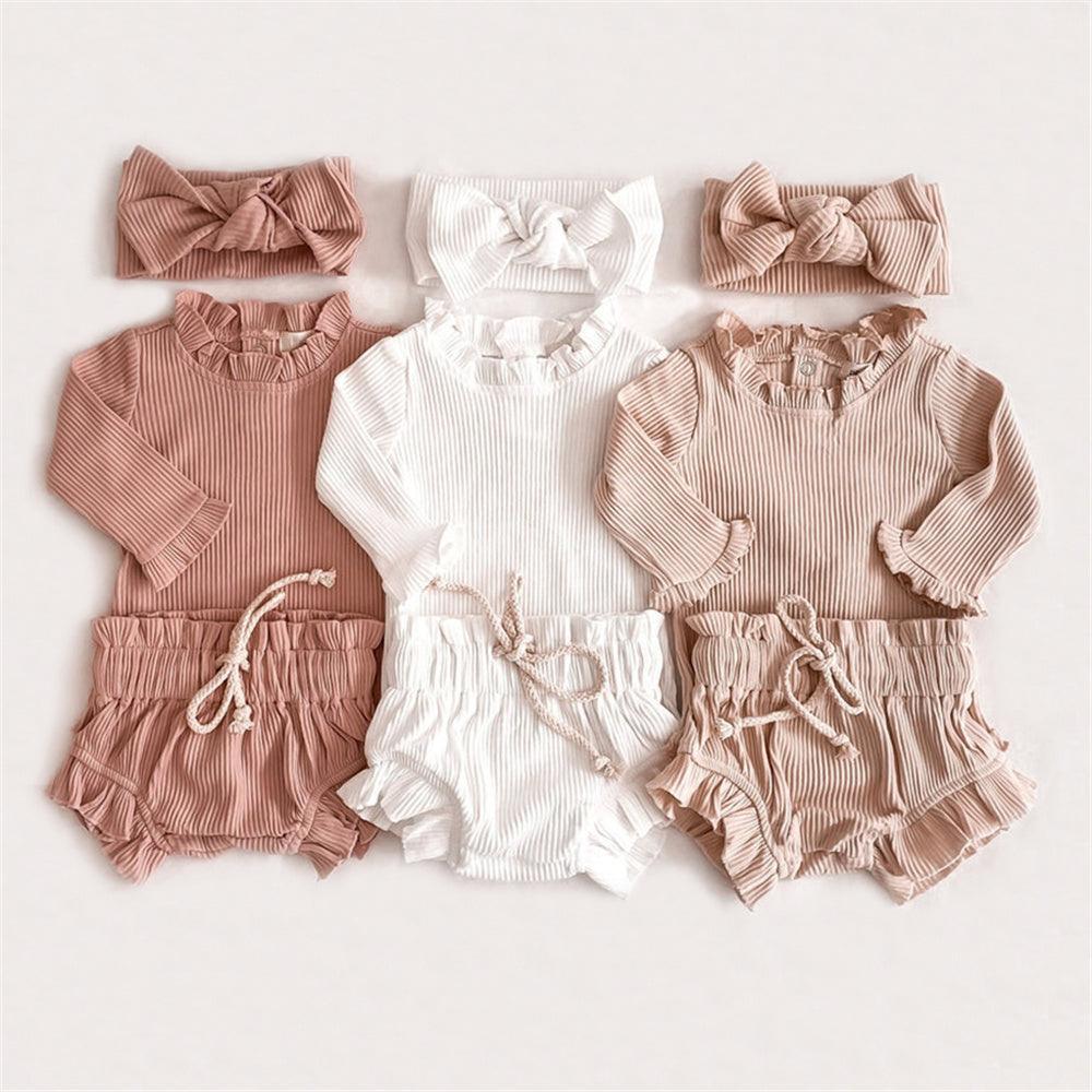 Geribbelde Ruffle Romper en Shorts Set